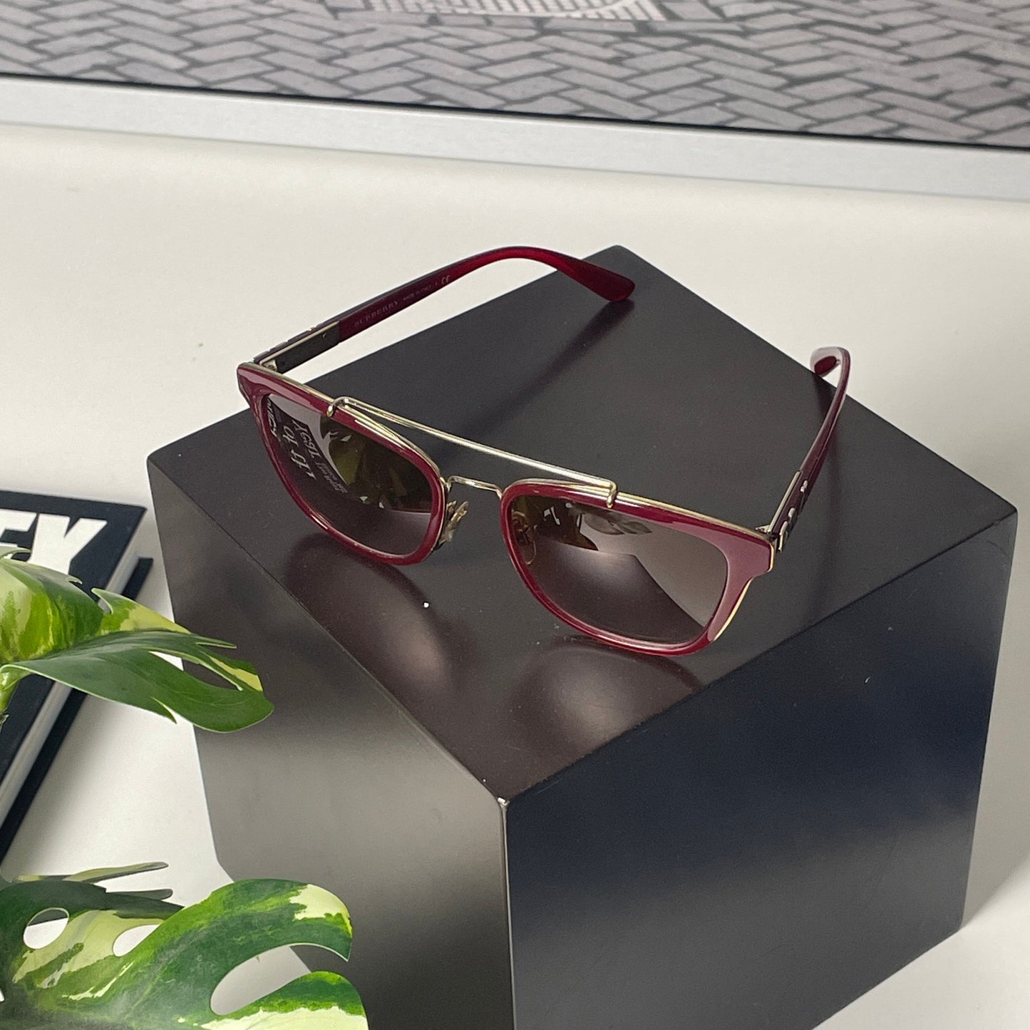 Burberry rounded red tinted sunglasses