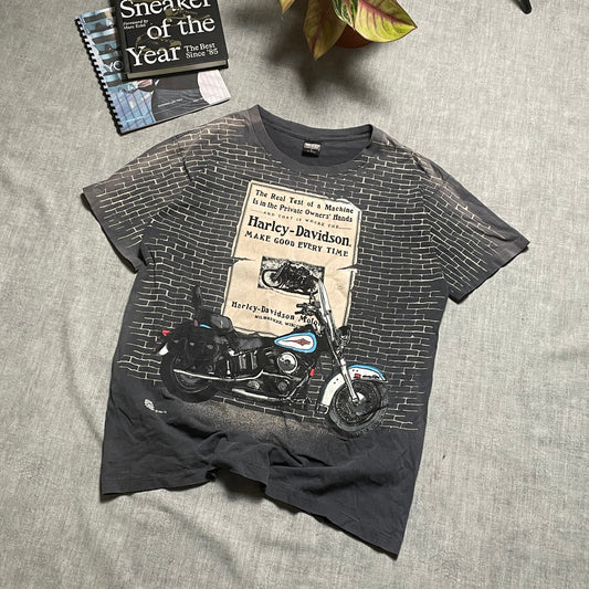 Harley Davidson vintage AOP bike tee L