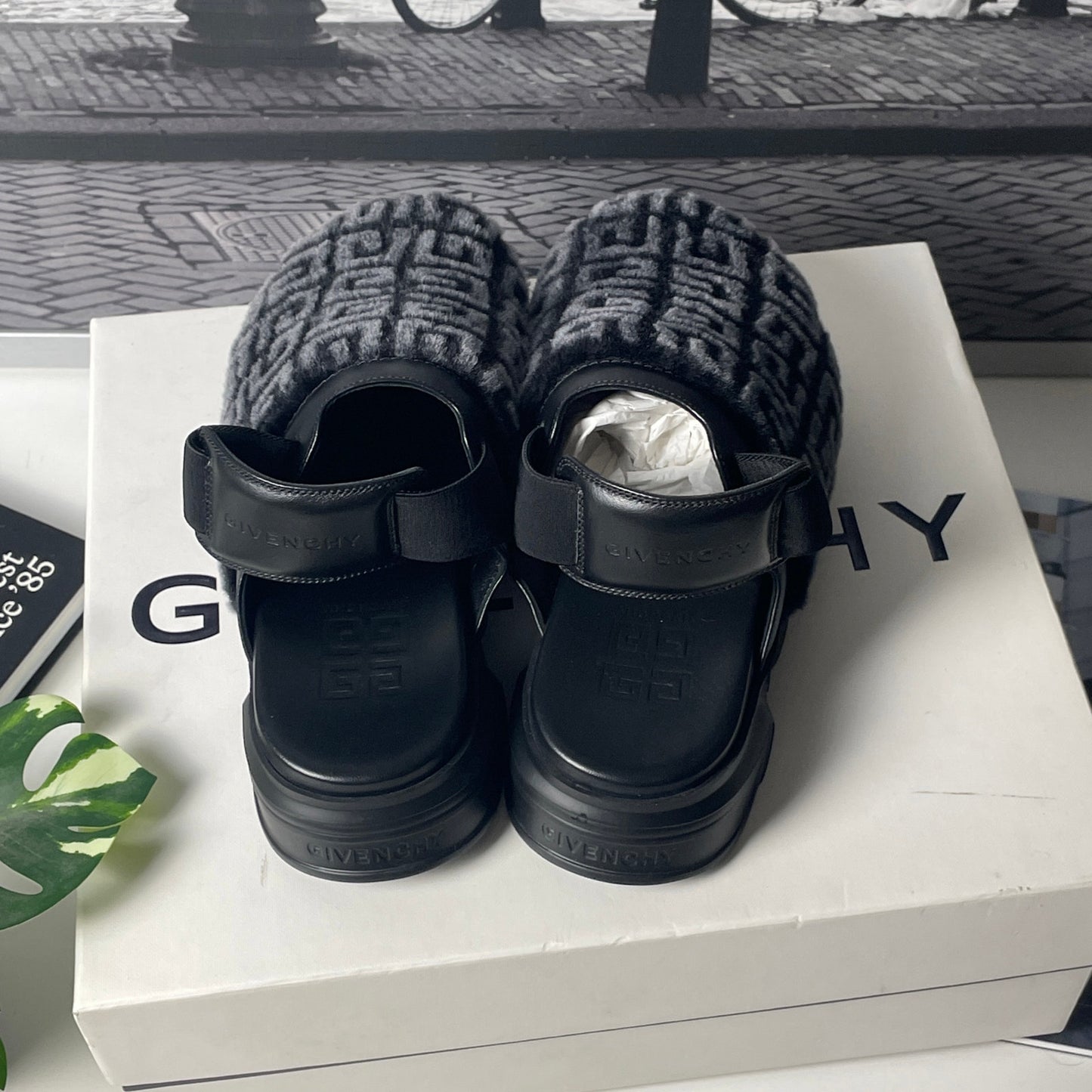 GIVENCHY Marshmallow Shearling Logo Slingback Shoes 6.5w