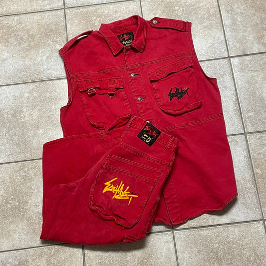 Vintage y2k exhaust 2 piece set jorts vest M