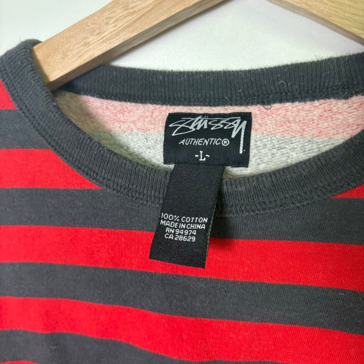 Vintage stussy 90's striped longsleeve crewneck sweater L