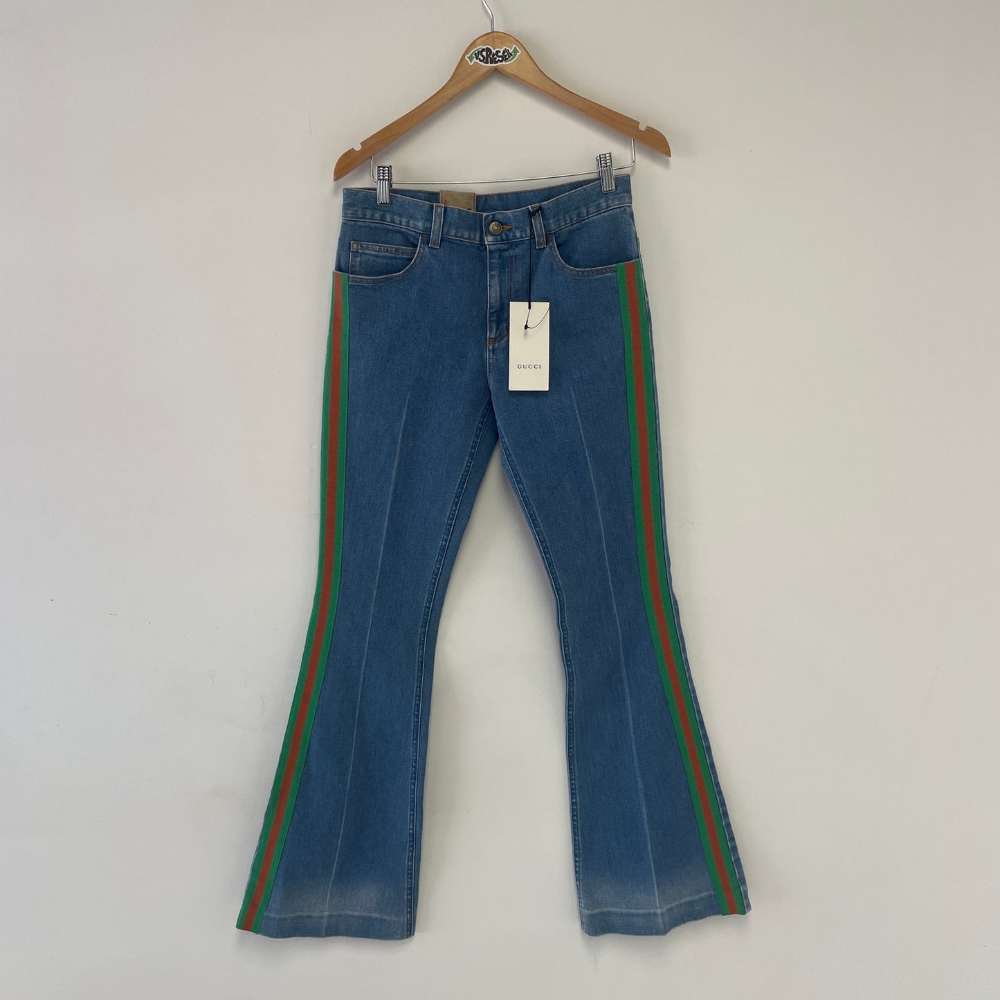 Gucci high waisted flare stripe denim size 27 NWT