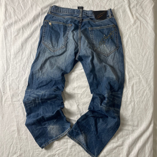 Ed Hardy Y2K embroidered denim 34