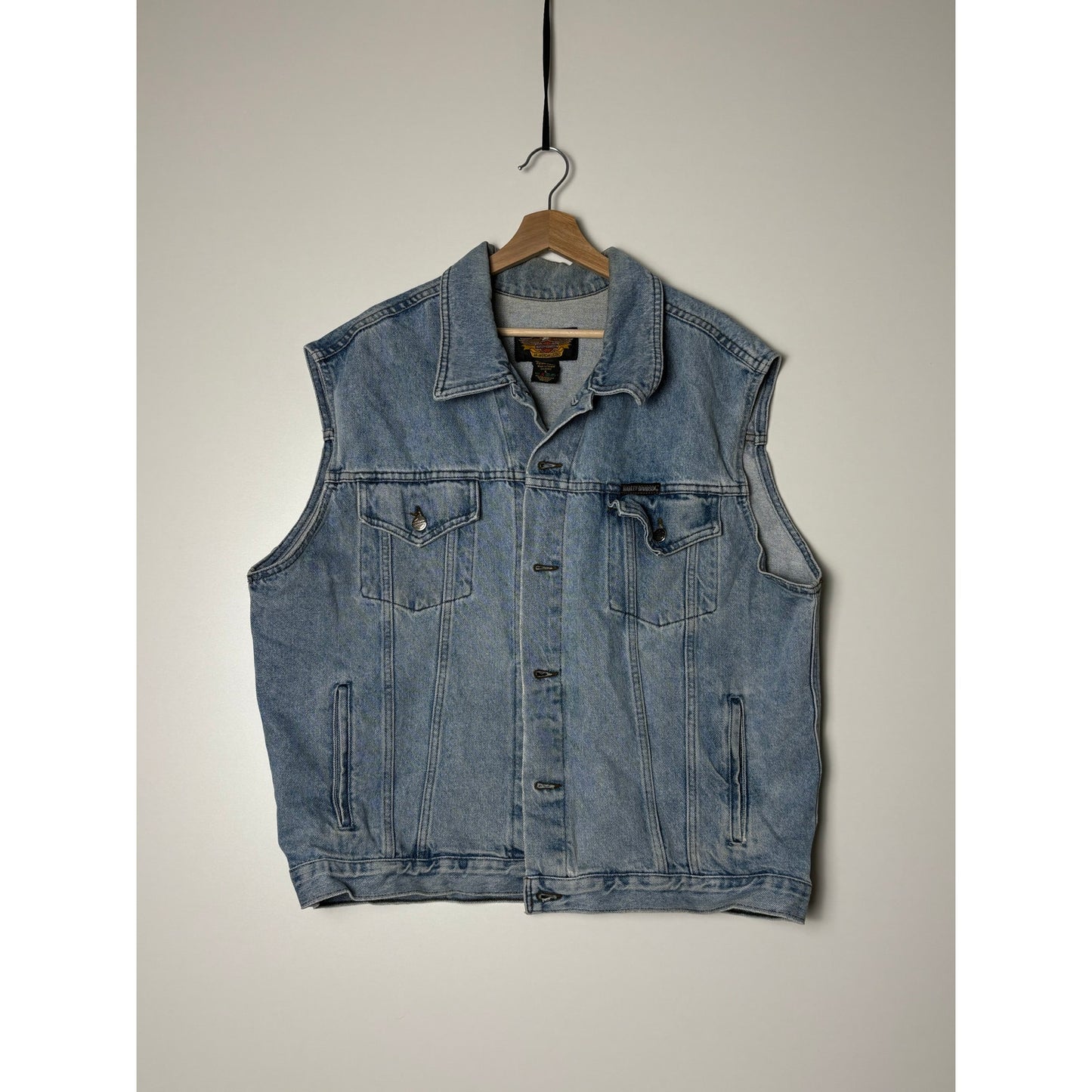 Vintage Harley Davidson biker denim vest jacket L
