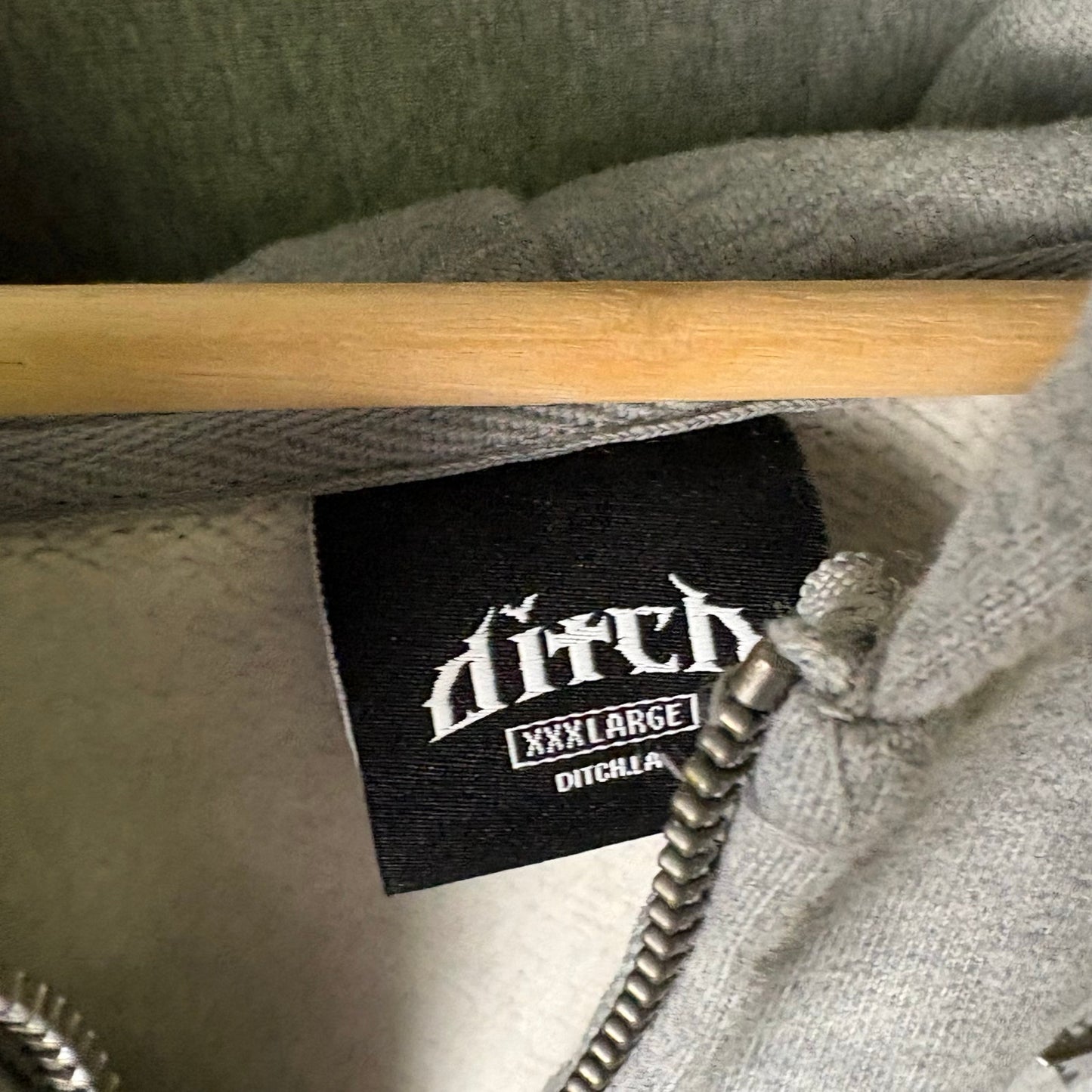 Ditch LA Biker ribbed thermal zip up grey hoodie XL