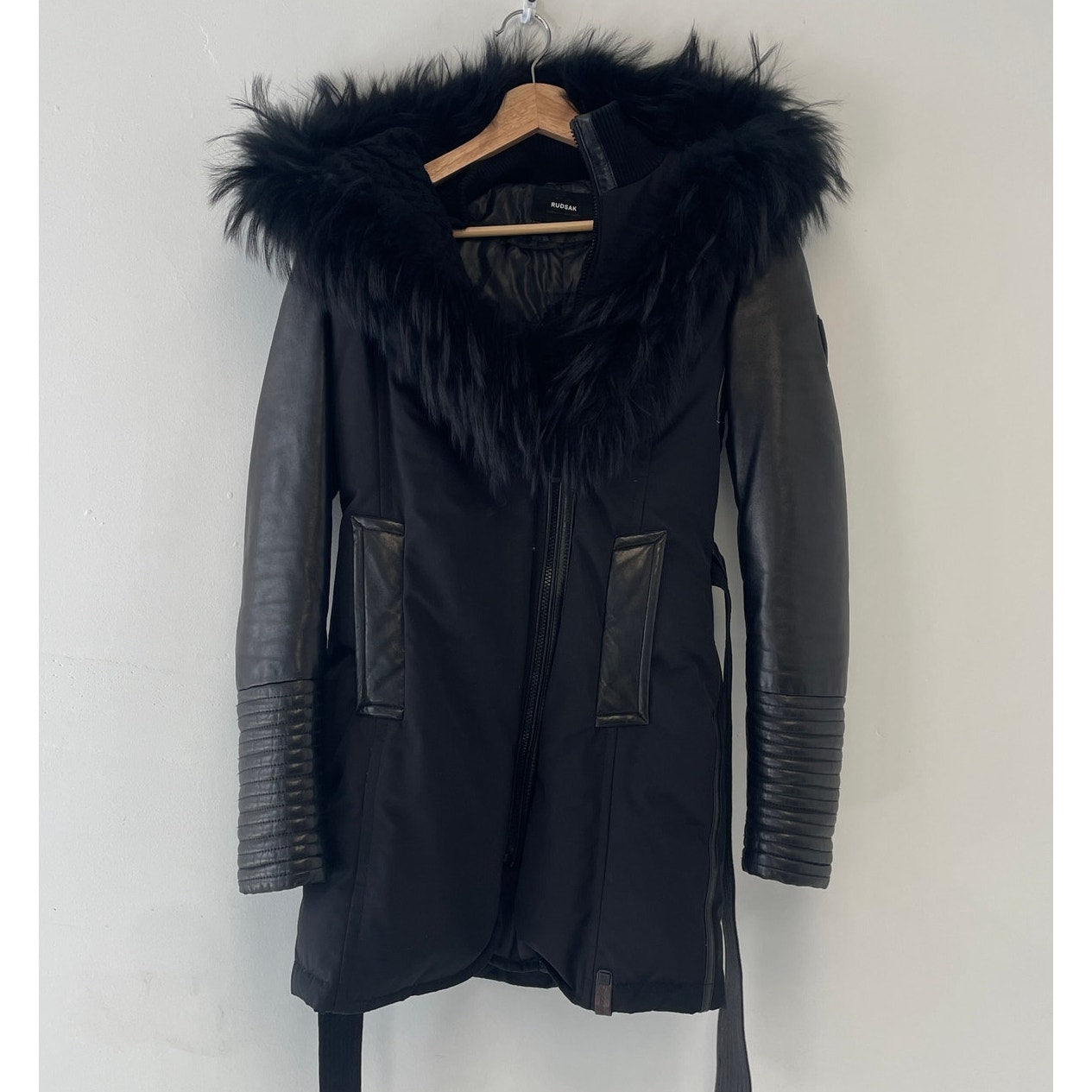 Rudsak leather fur lined puffer long jacket S