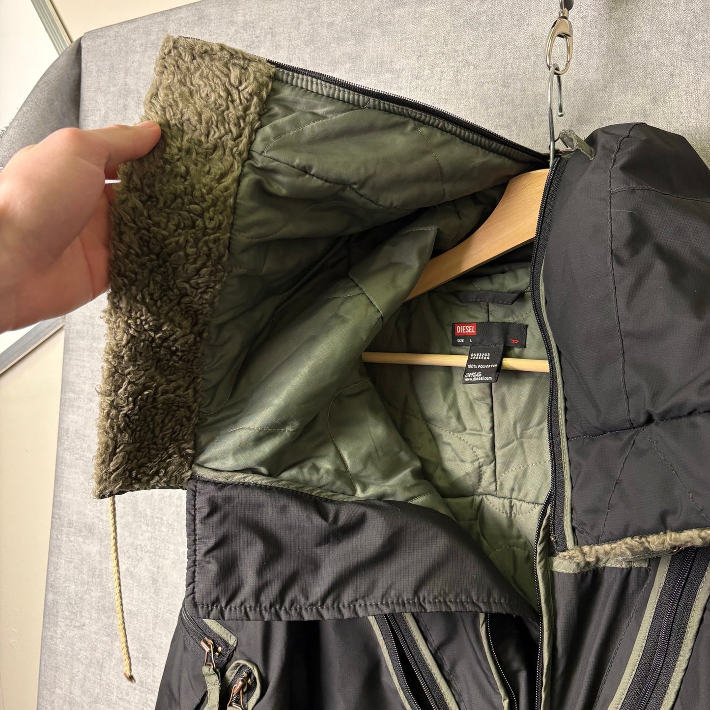 DIESEL industries hooded cargo puffer jacket