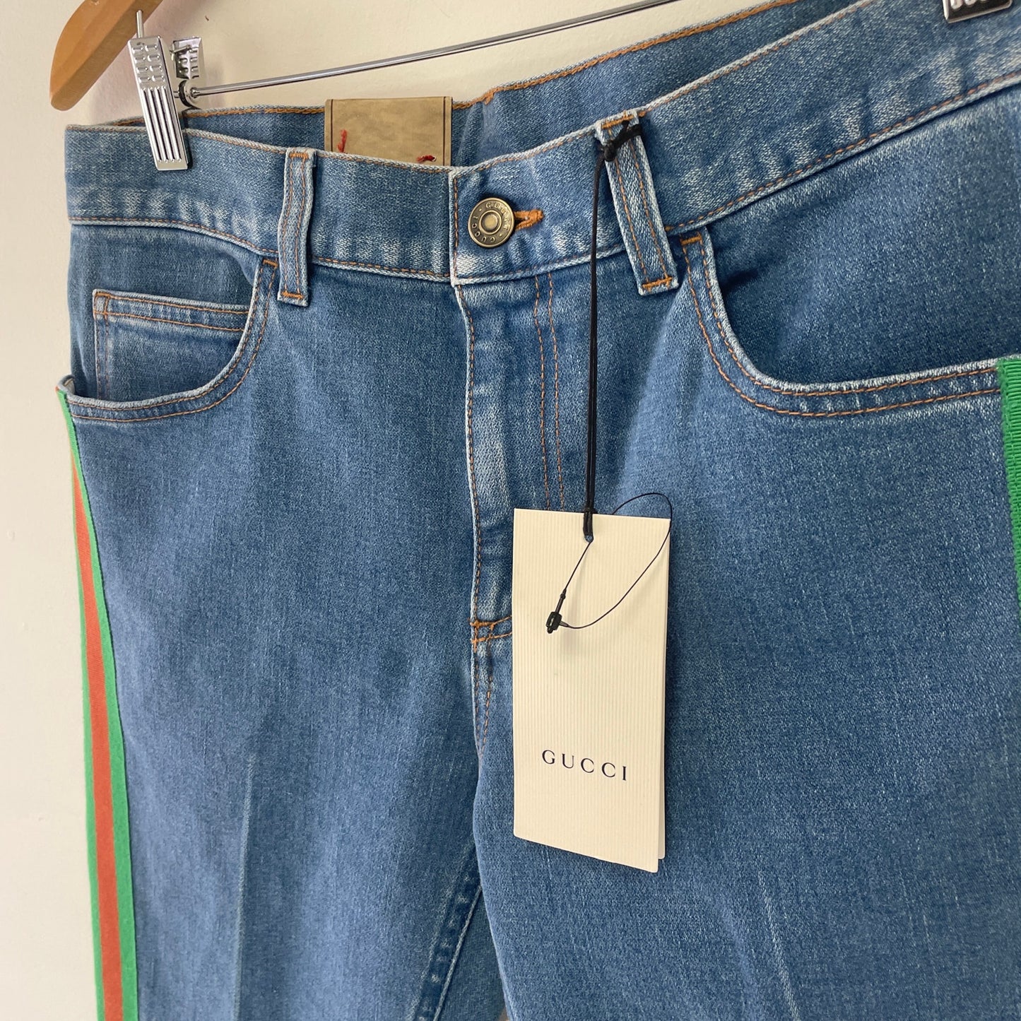 Gucci high waisted flare stripe denim size 27 NWT