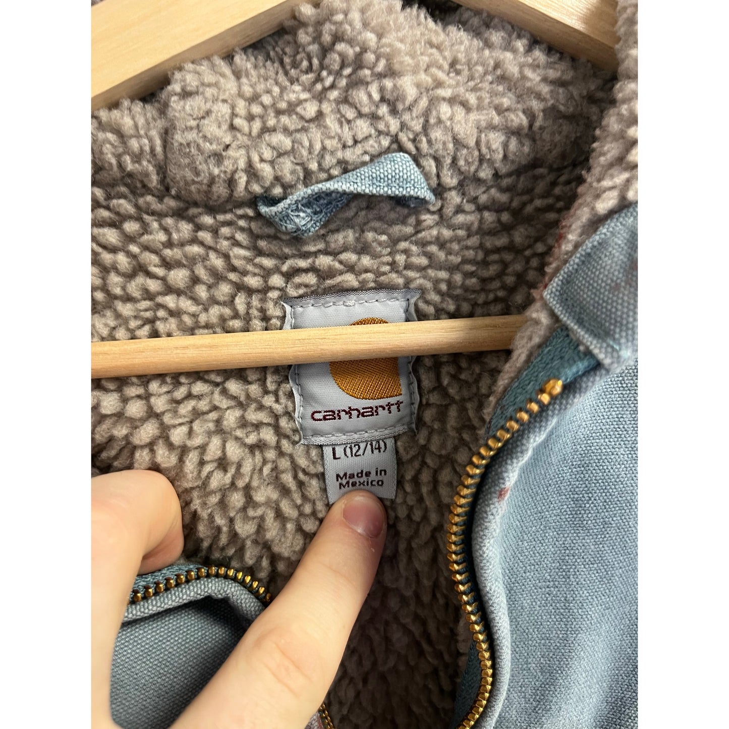 Vintage carhartt hooded fleece lined blue jacket S