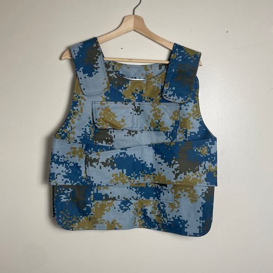 Vintage military blue digital camo army vest L