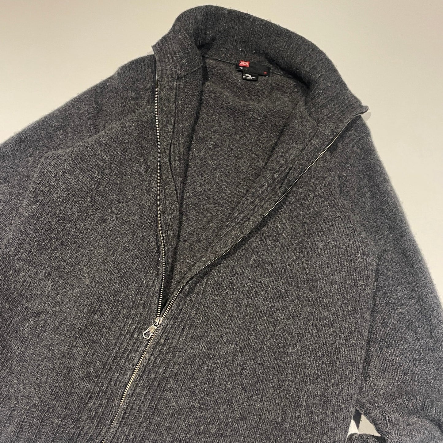 Diesel wool mock neck full zip knit sweater L