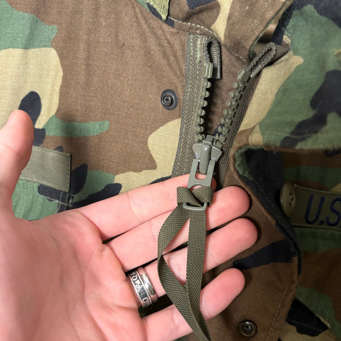 Vintage M65 field camo green military jacket XL