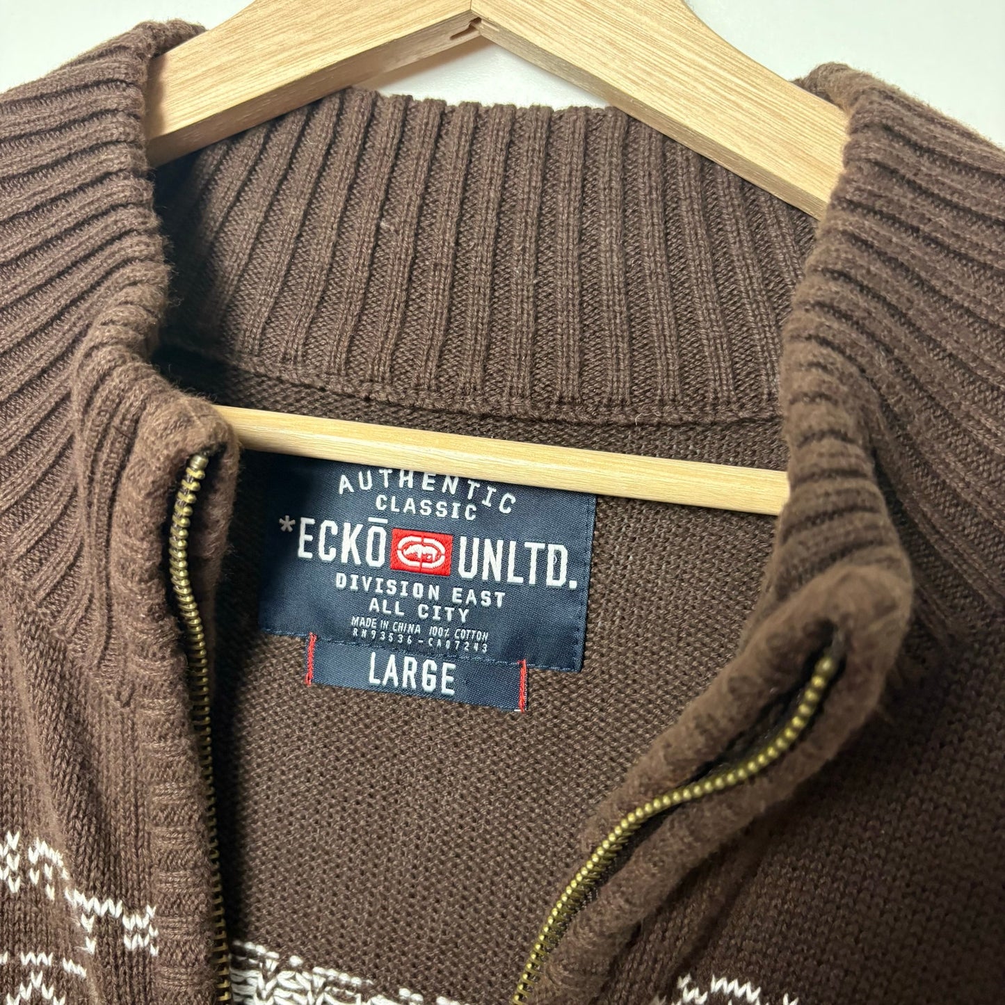 Vintage Ecko y2k brown knit zip up sweater L