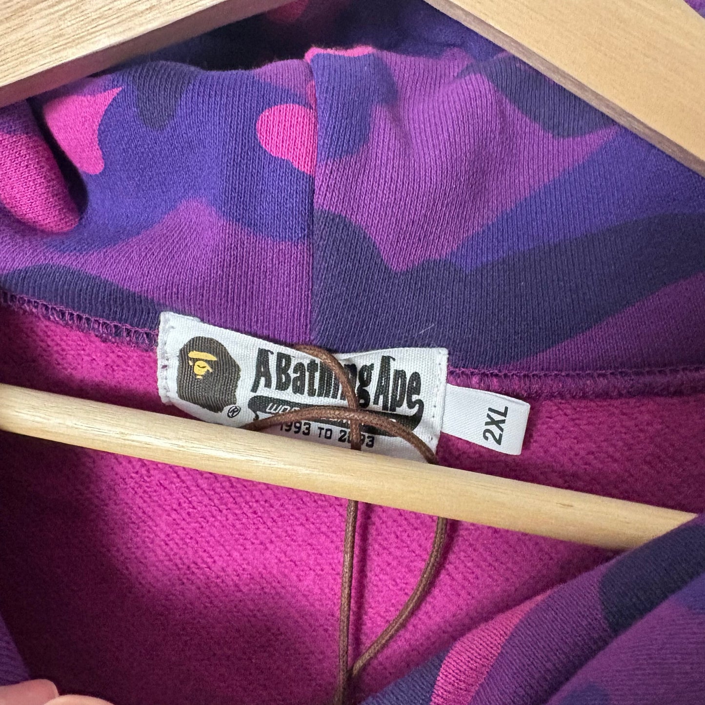 BAPE Camo Logo Tape Pullover Purple Hoodie XXL NWT