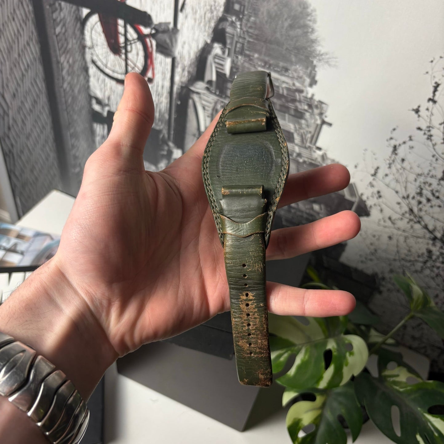Oakley saddleblack cuff watch Men's Swiss Stainless Army Green Dial & Band