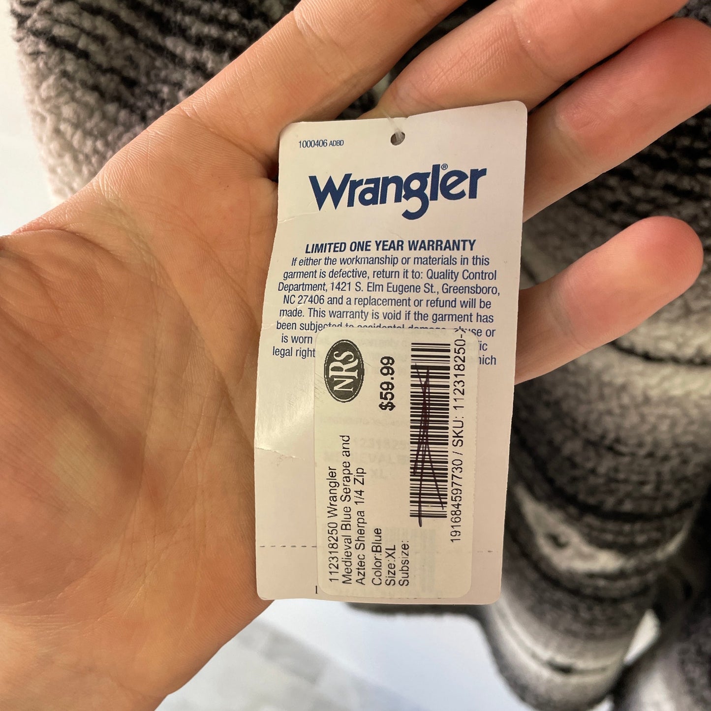 Wrangler 1/4 Zip Aztec Fleece Pullover XL NWT