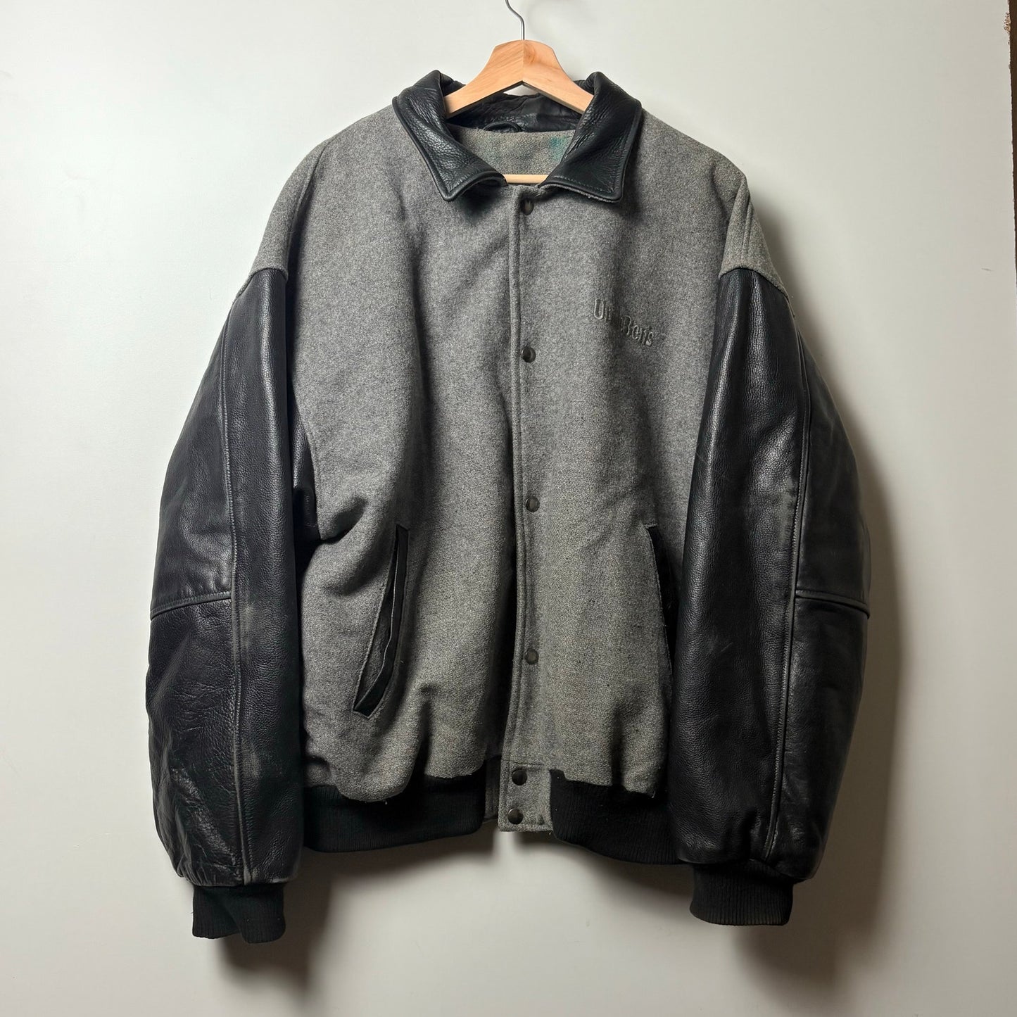 1997 Batman & Robin grey leather Varsity Jacket L
