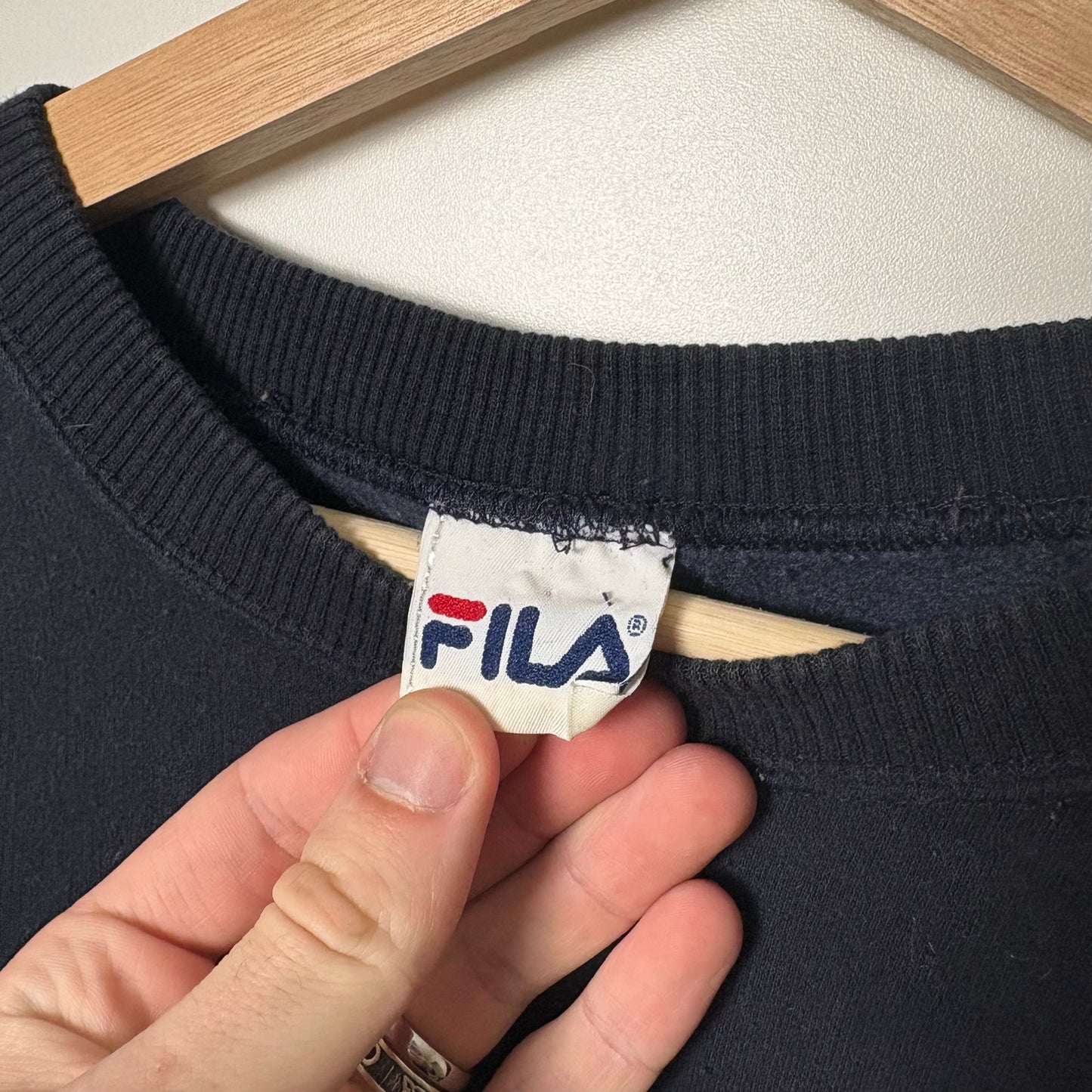 Vinatge Fila Biella navy blue boxy crewneck L