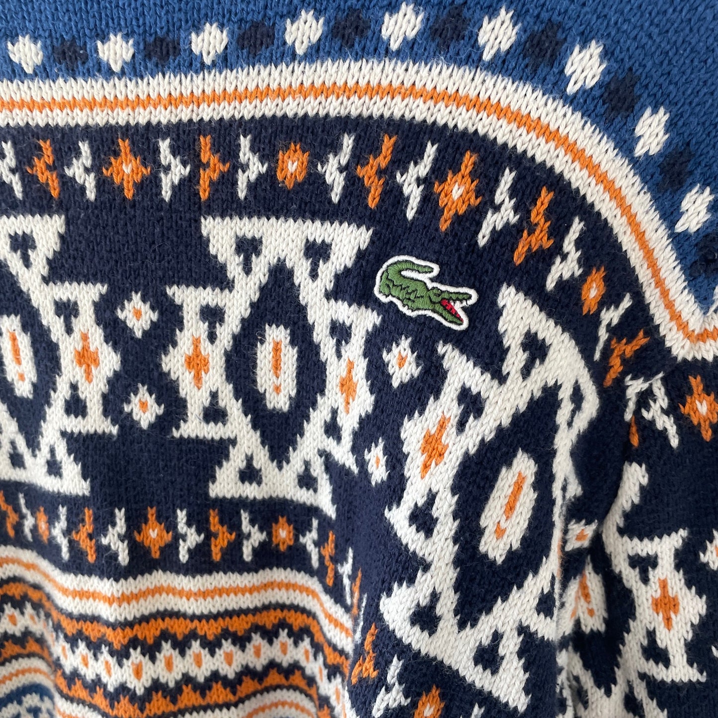 Lacoste knit patterned blue sweater L