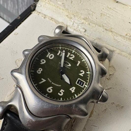 Oakley saddleblack cuff watch Men's Swiss Stainless Army Green Dial & Band