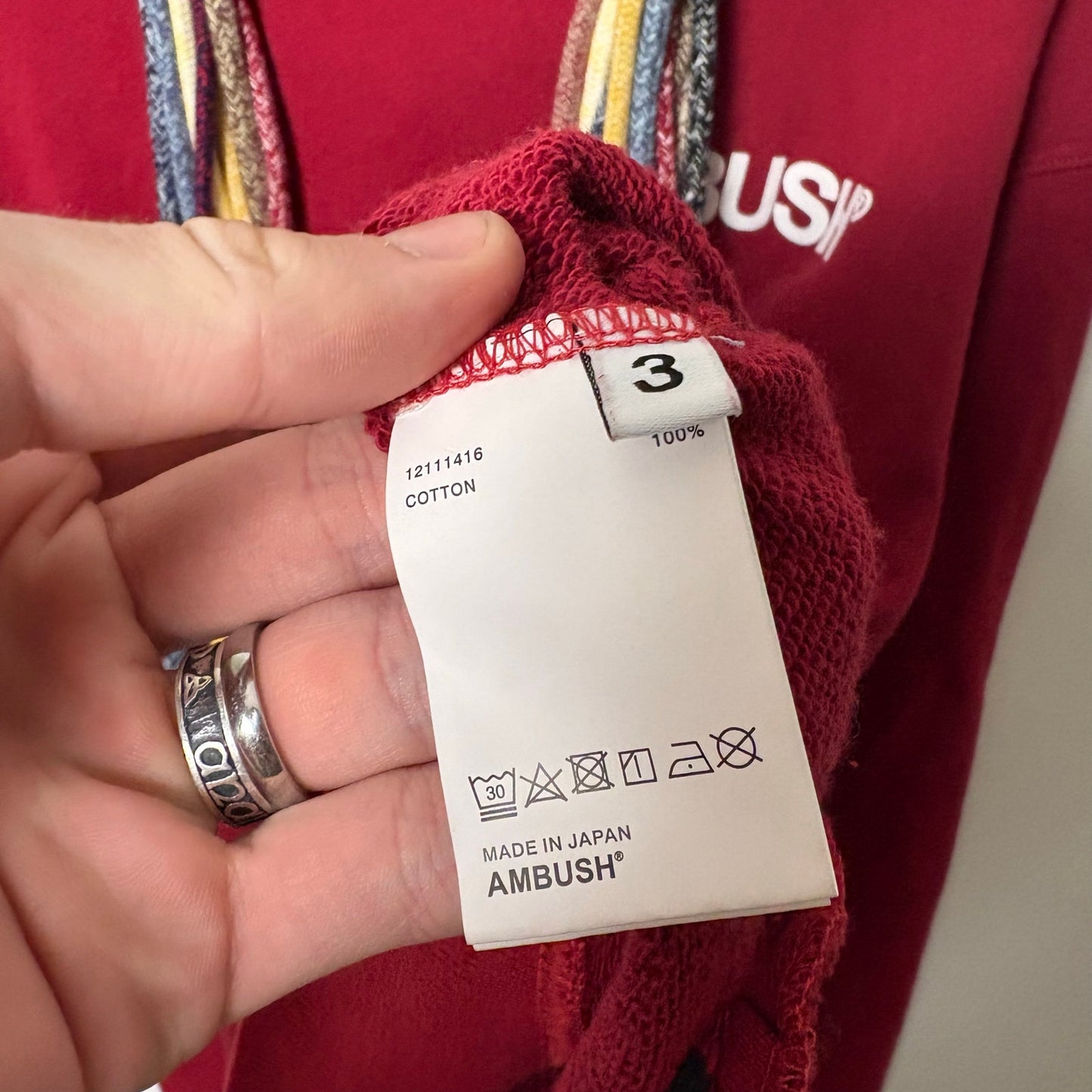 Ambush multi cord drawstring red hoodie L