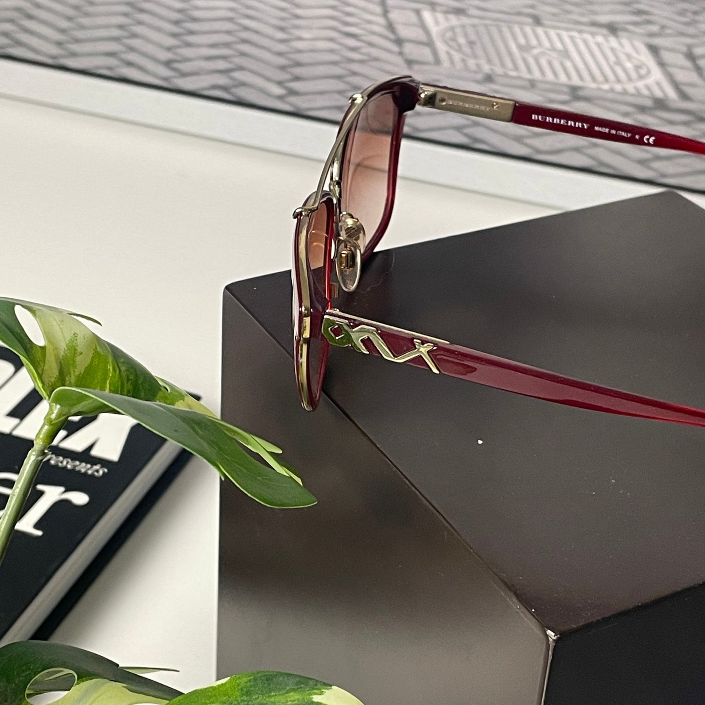 Burberry rounded red tinted sunglasses