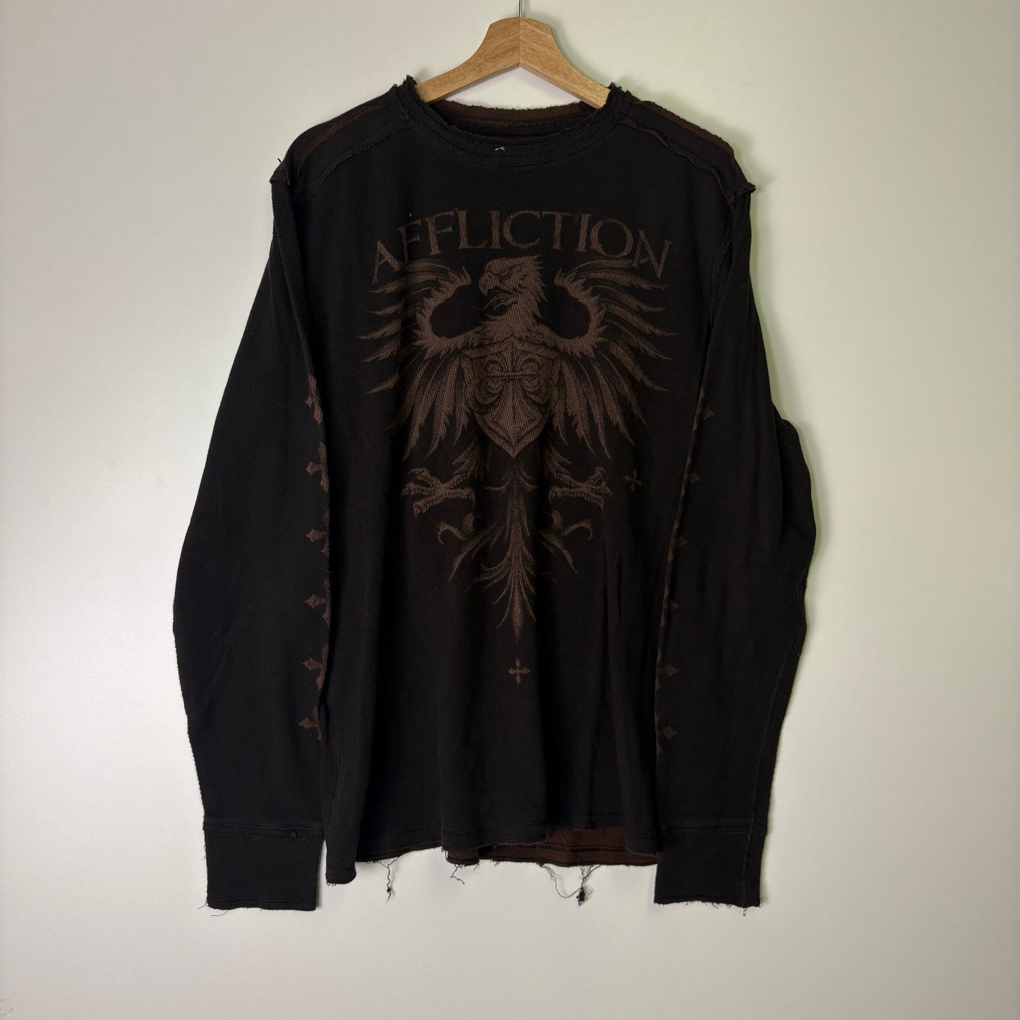 Affliction y2k brown thermal reversible long sleeve shirt XL