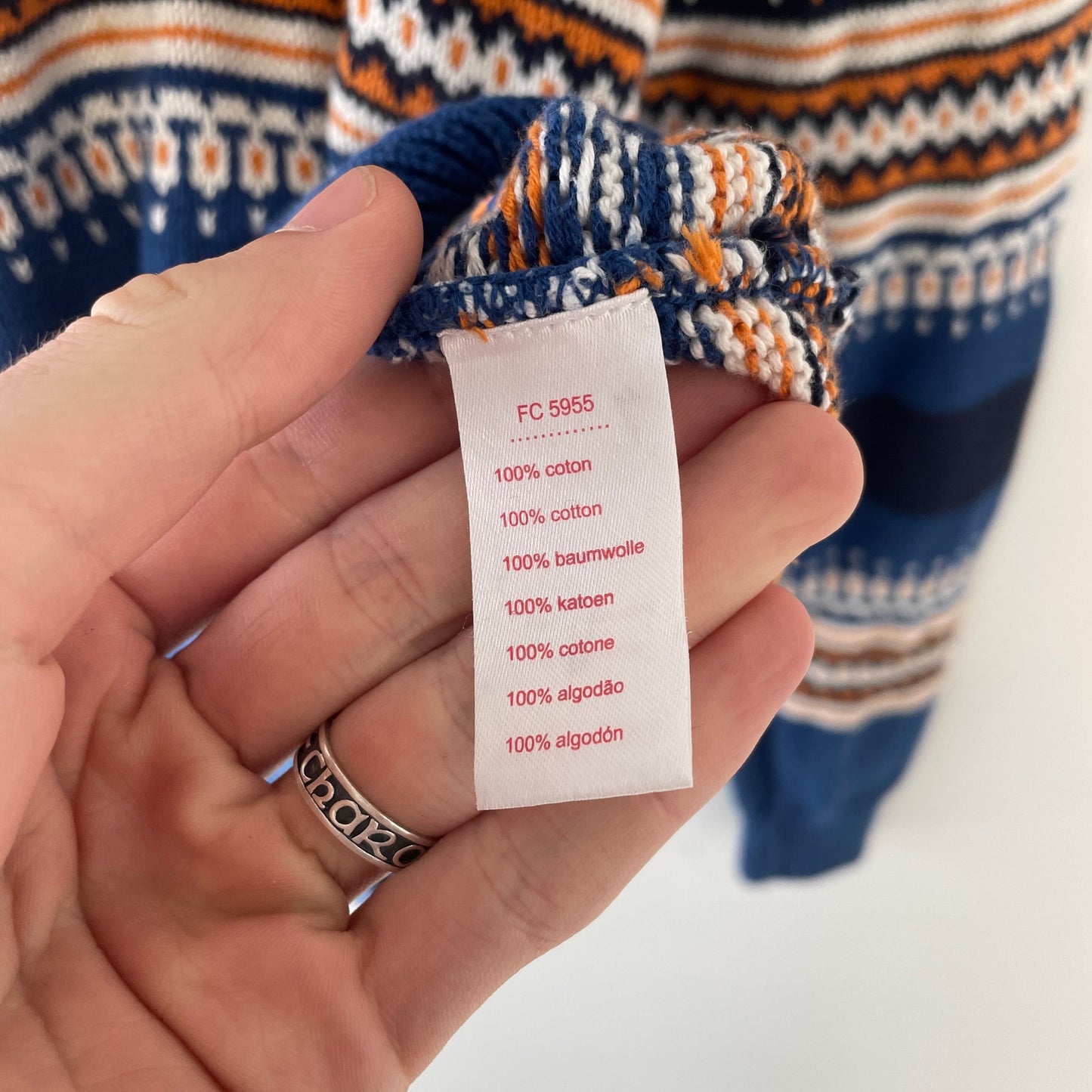 Lacoste knit patterned blue sweater L