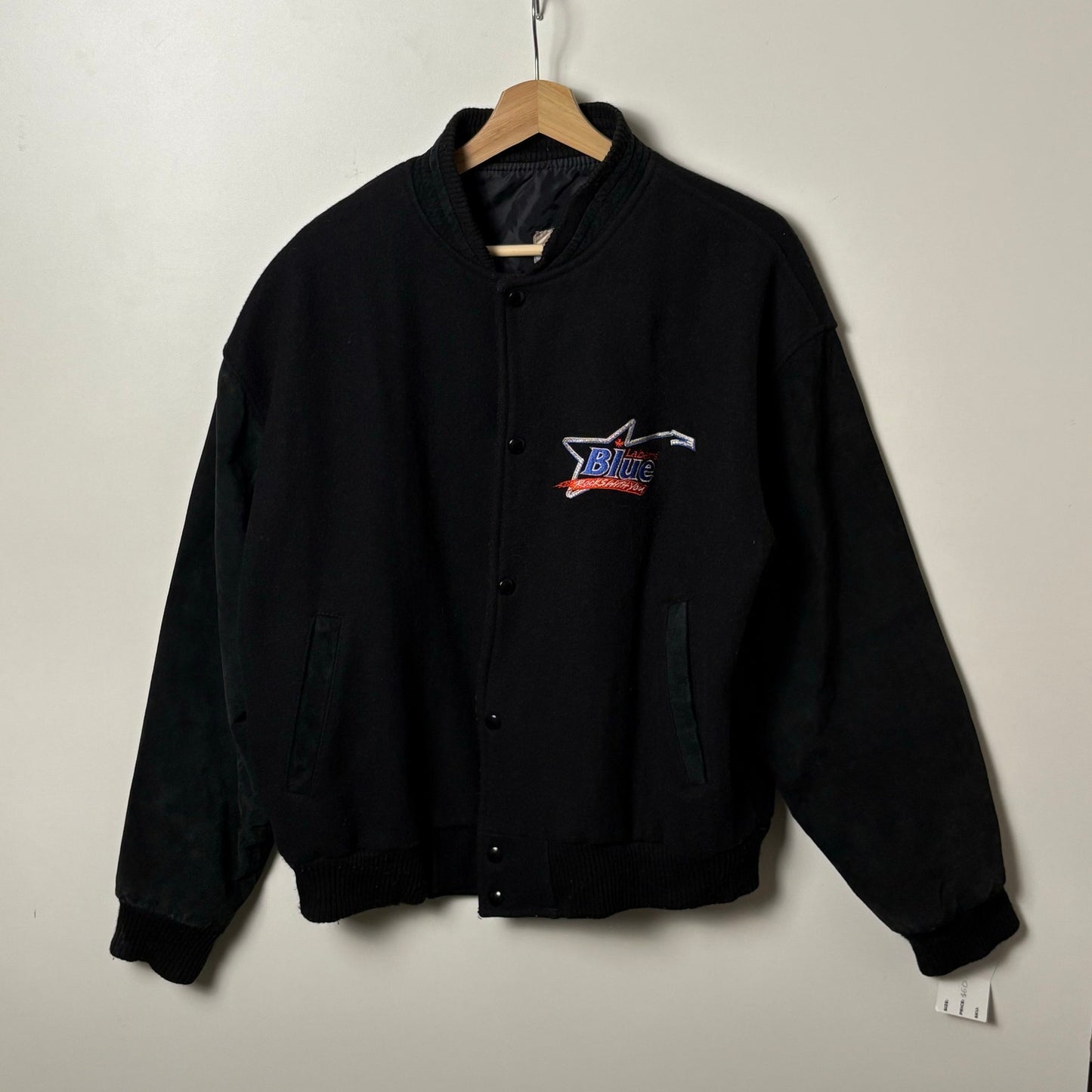 Labatts beer wool brockum varsity leather jacket M