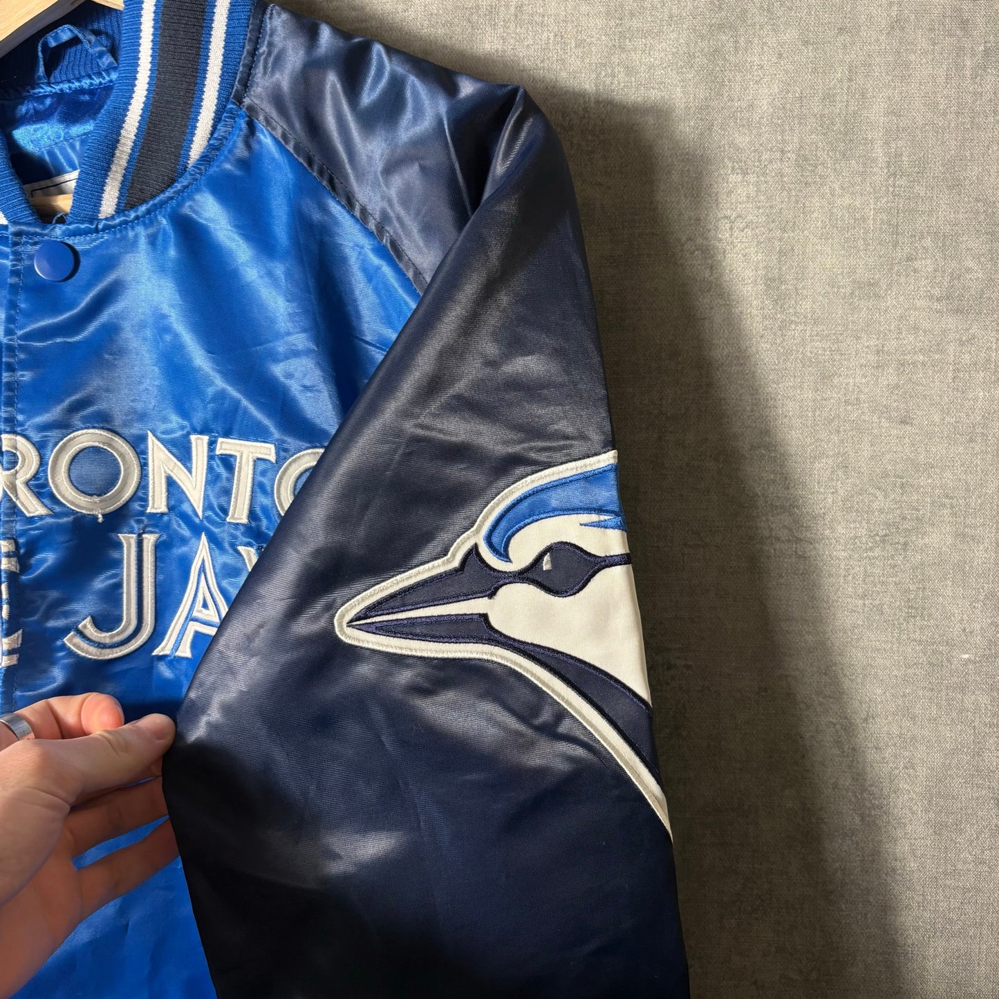 Toronto blue jays royal satin starter bomber jacket S