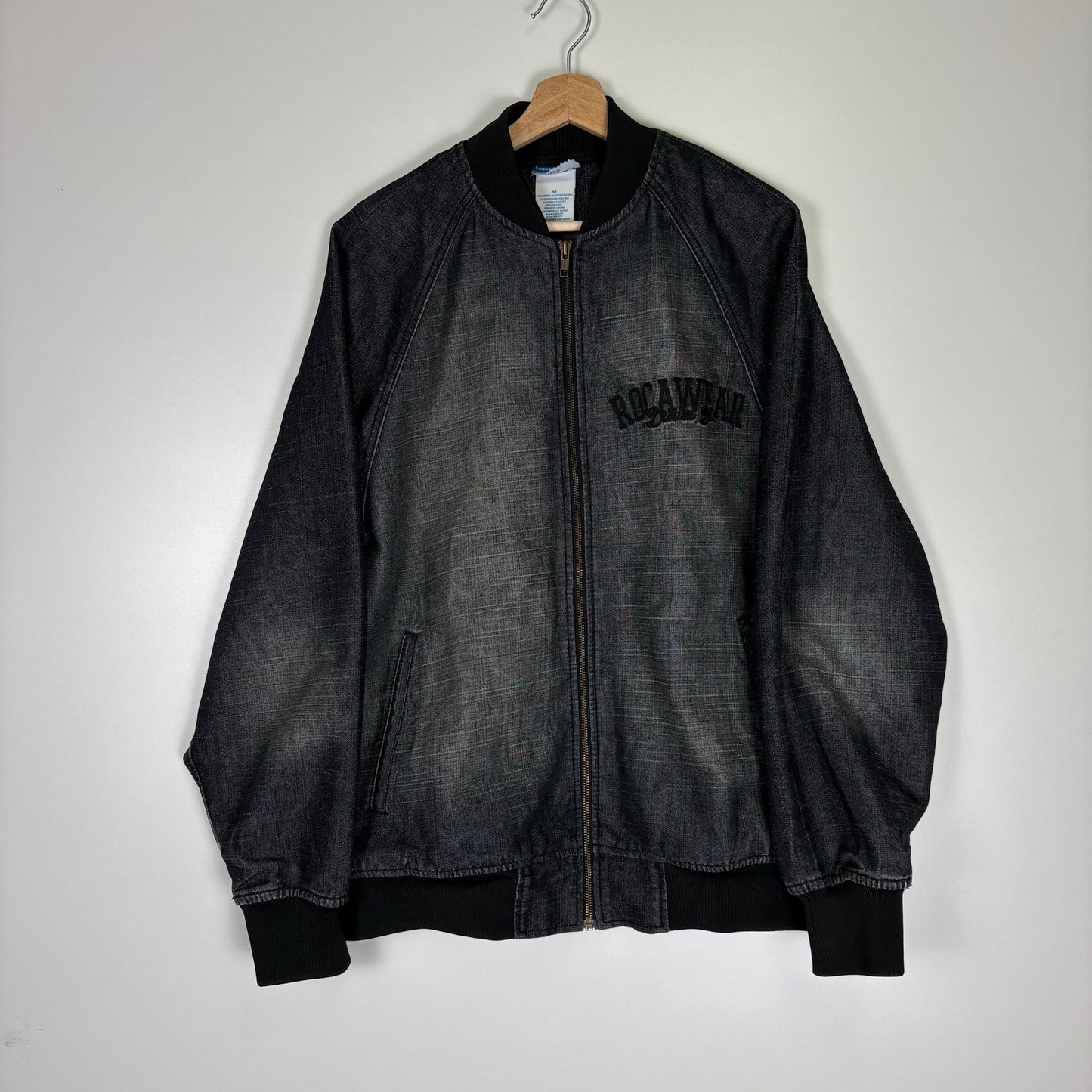 Vintage y2k Rocawear denim varsity jacket M