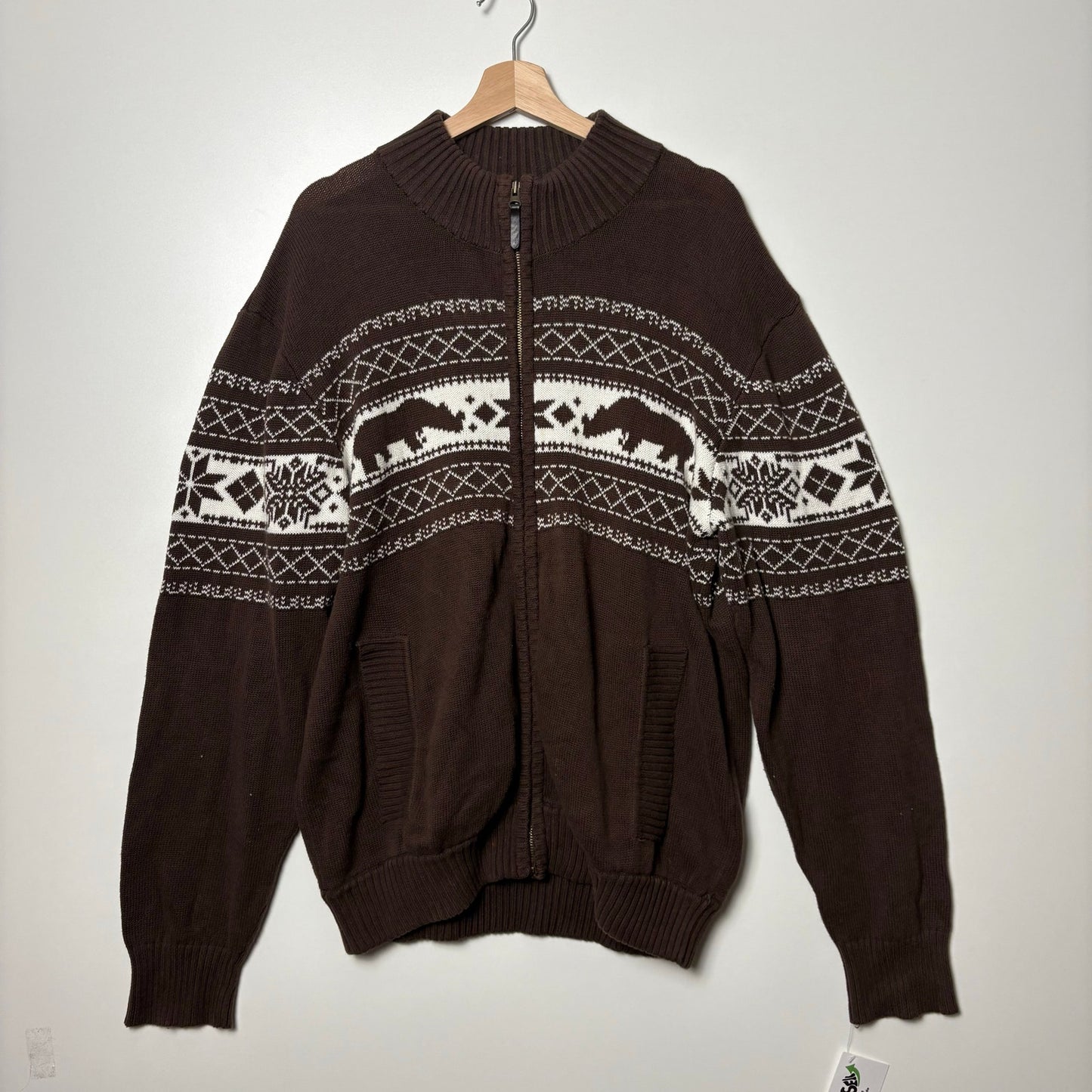 Vintage Ecko y2k brown knit zip up sweater L