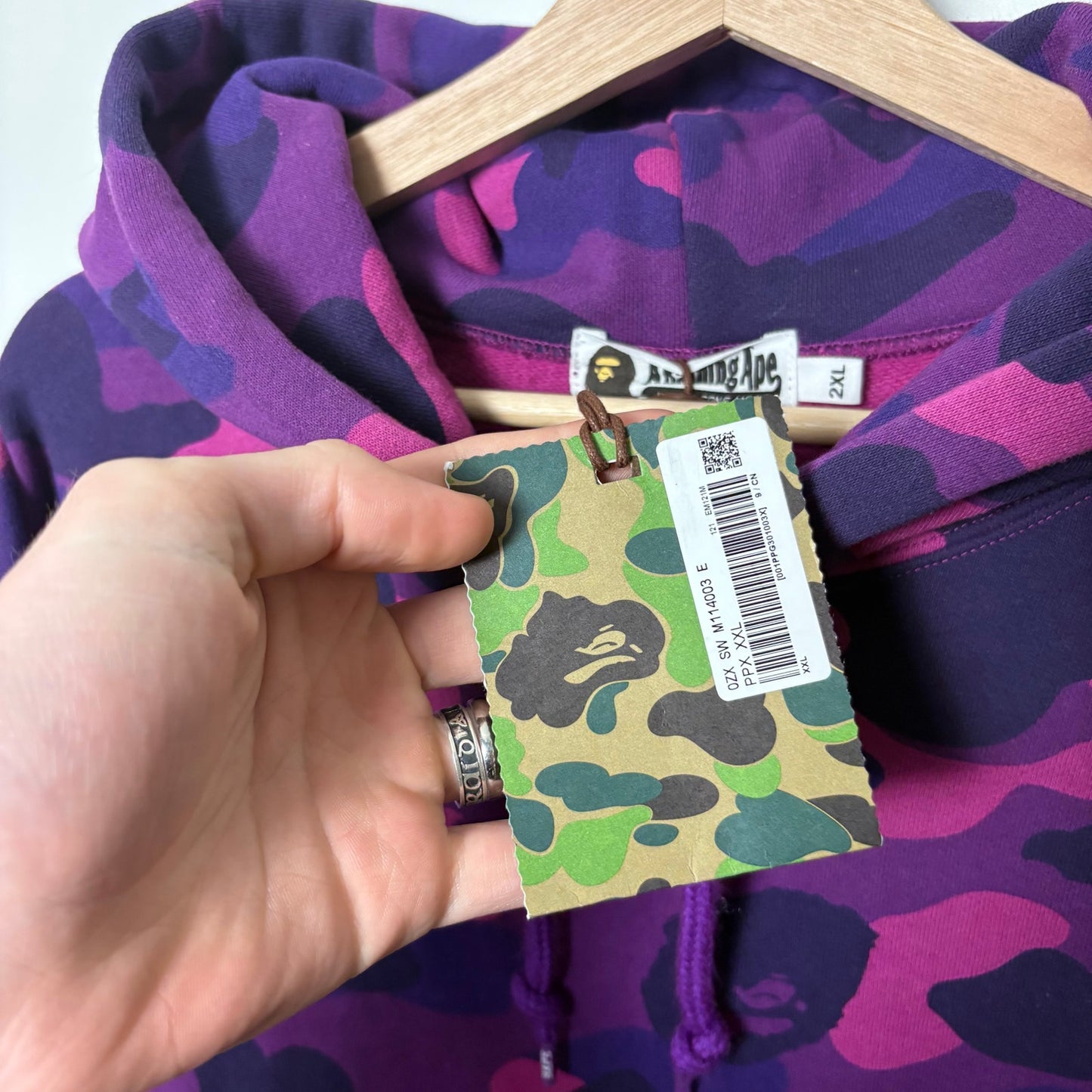 BAPE Camo Logo Tape Pullover Purple Hoodie XXL NWT