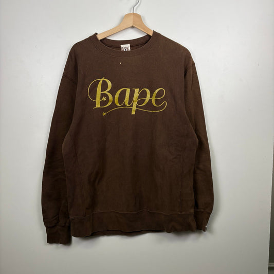 A bathing ape vintage brown spellout crewneck L