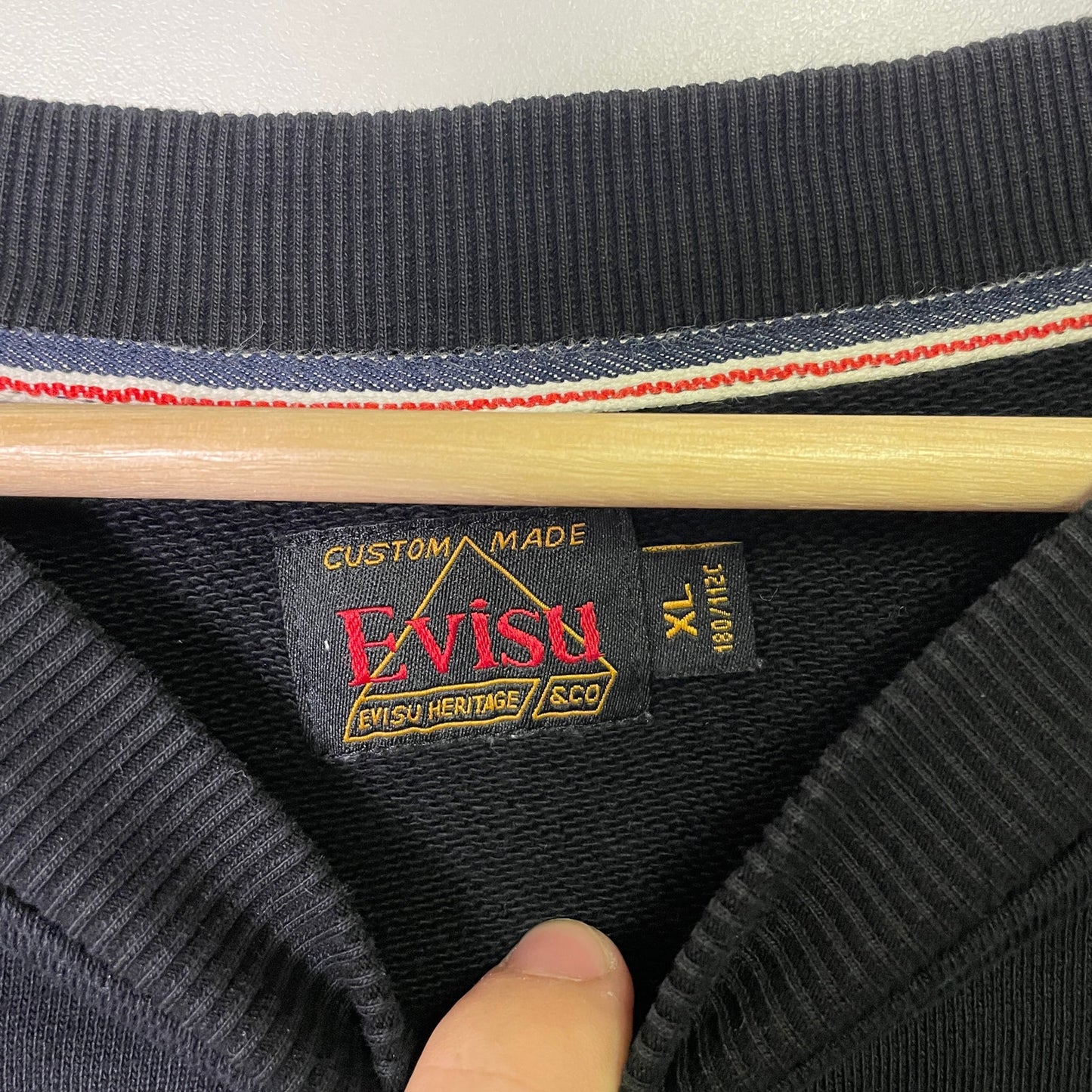 Vintage Evisu embroidery black crewneck XL