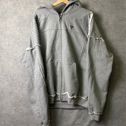 Ditch LA Biker ribbed thermal zip up grey hoodie XL