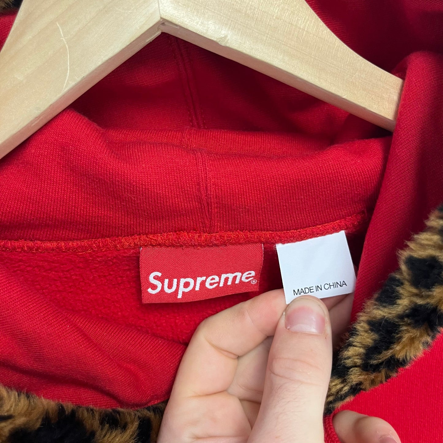 Supreme Leopard Trim Hooded Sweater L