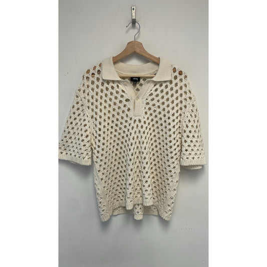Stussy big mesh beige knit polo shirt M