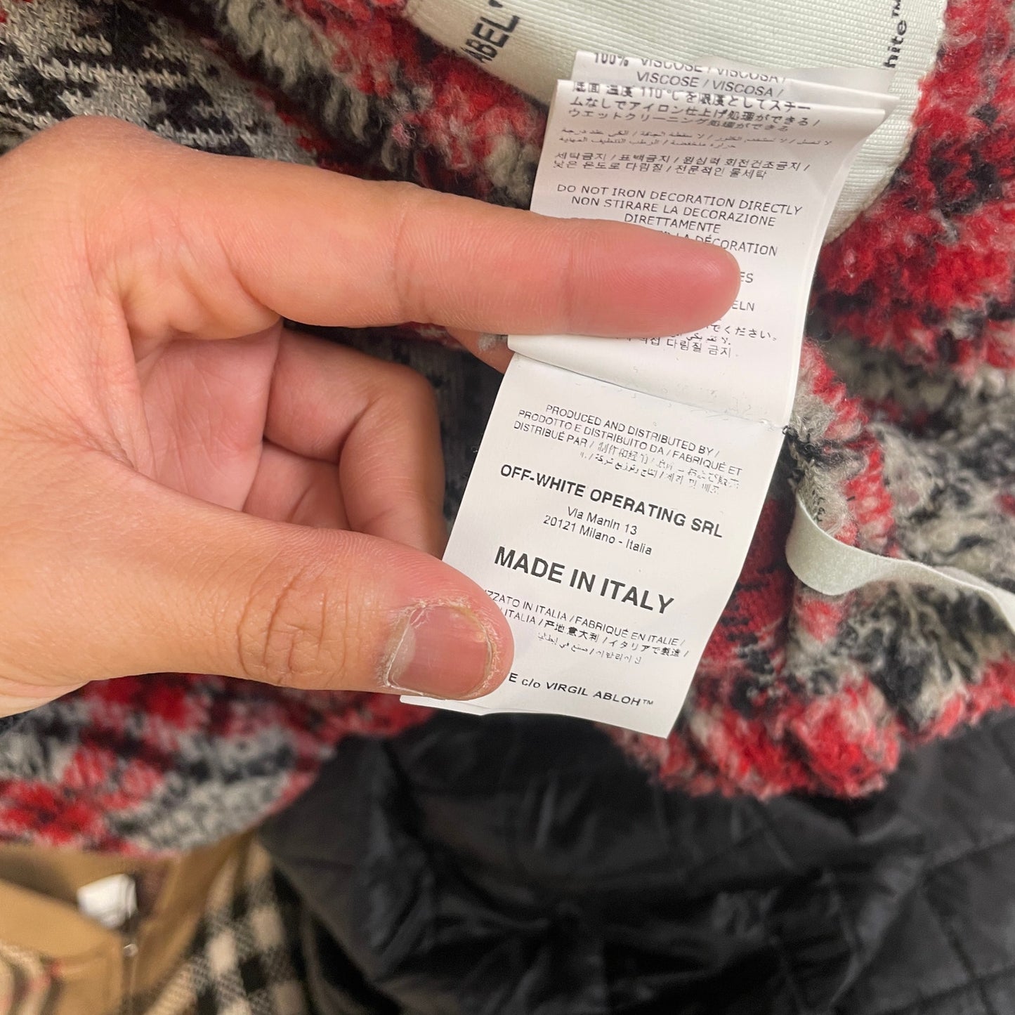 Off White Checkered Red Fleece Jacket L