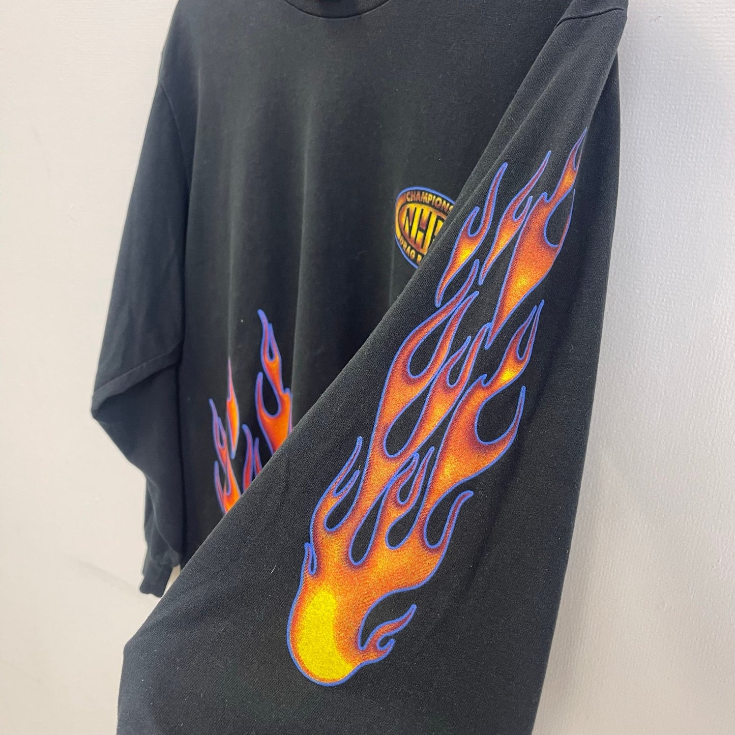 Vintage NRHA drag racing flame sleeve hit shirt L