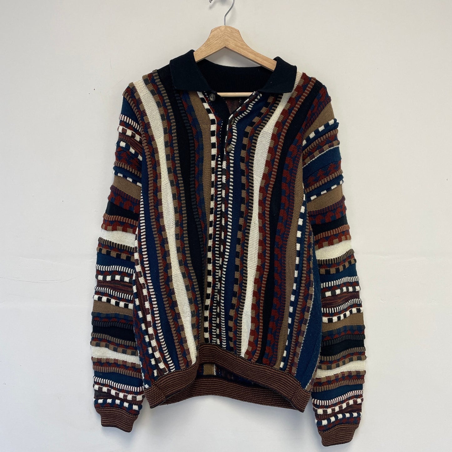 Vintage 3d knit coogi style collard polo knit sweater M/L