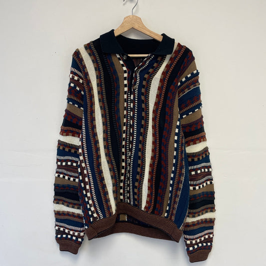 Vintage 3d knit coogi style collard polo knit sweater M/L
