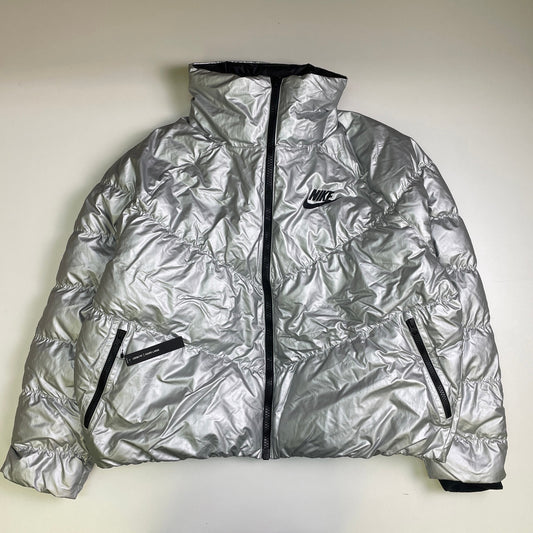 Nike silver cropped puffer jacket NWT