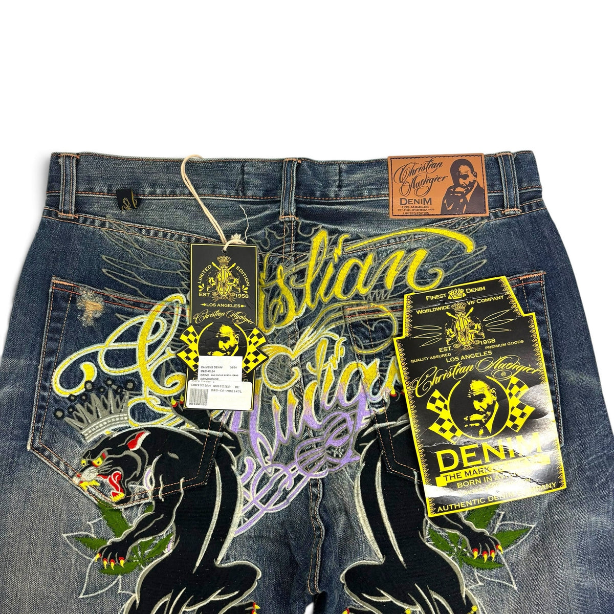 New Vintage Christian Audigier Black Panther Emboridery Jeans 34