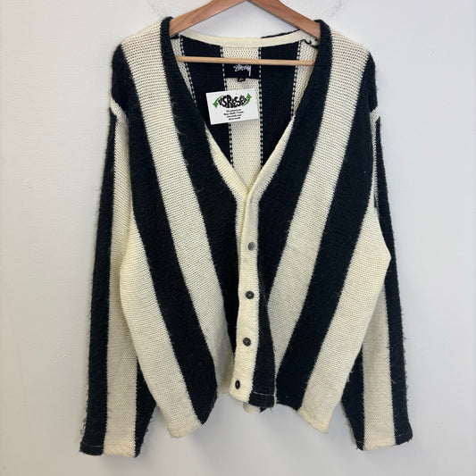 Stussy Stripe Brushed Cardigan Mohair Sweater L