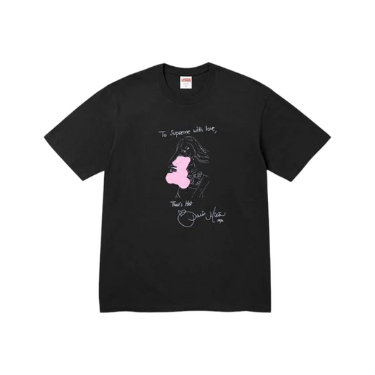 vsresell black Supreme Paris graphic t-shirt featuring a white line art illustration and pink teddy bear design.
