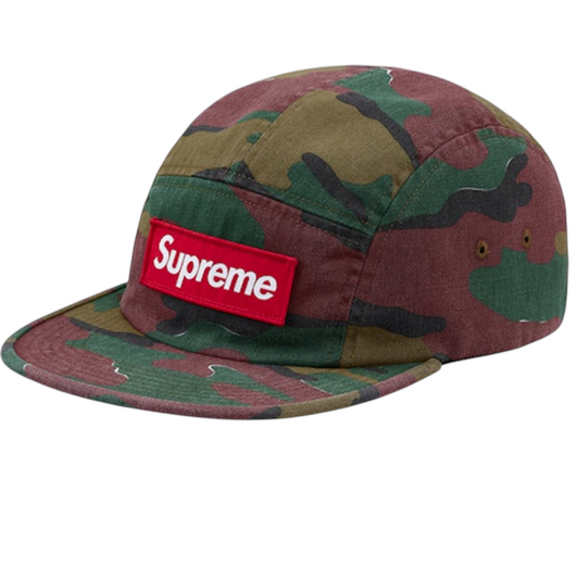 vsresell Supreme SS18 military camp cap in jigsaw camouflage print with a red box logo patch on the front