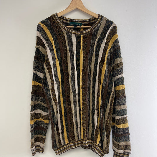 Vintage Tundra 3d knit coogi style brown sweater L