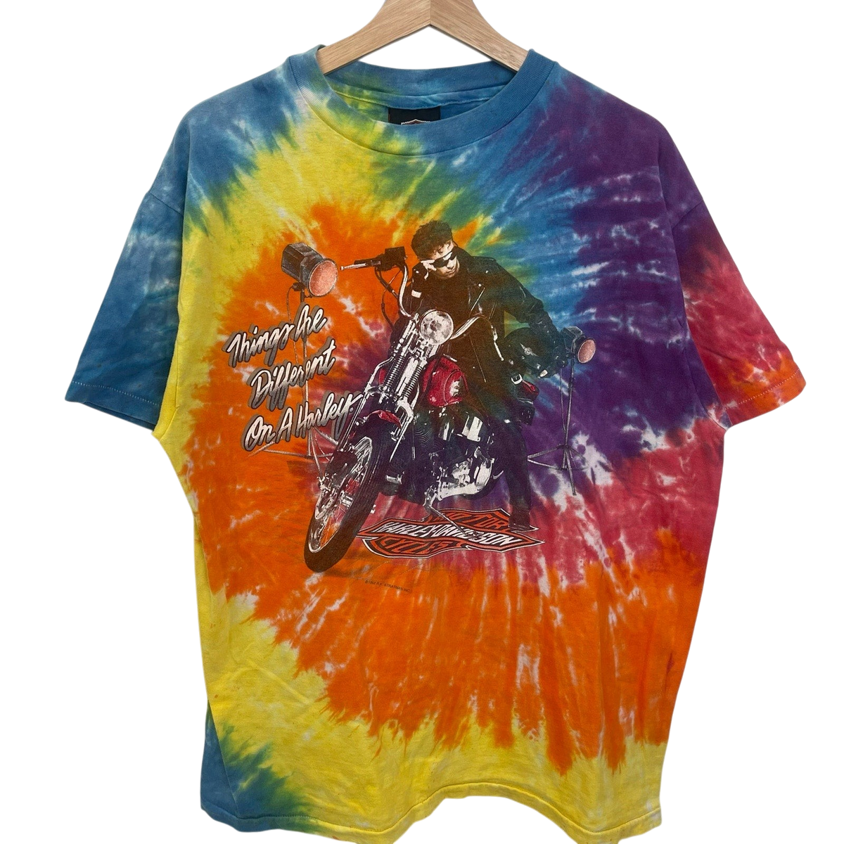 vsresell vintage Harley Davidson tie dye biker t-shirt with motorcycle graphic and Things Are Different On A Harley