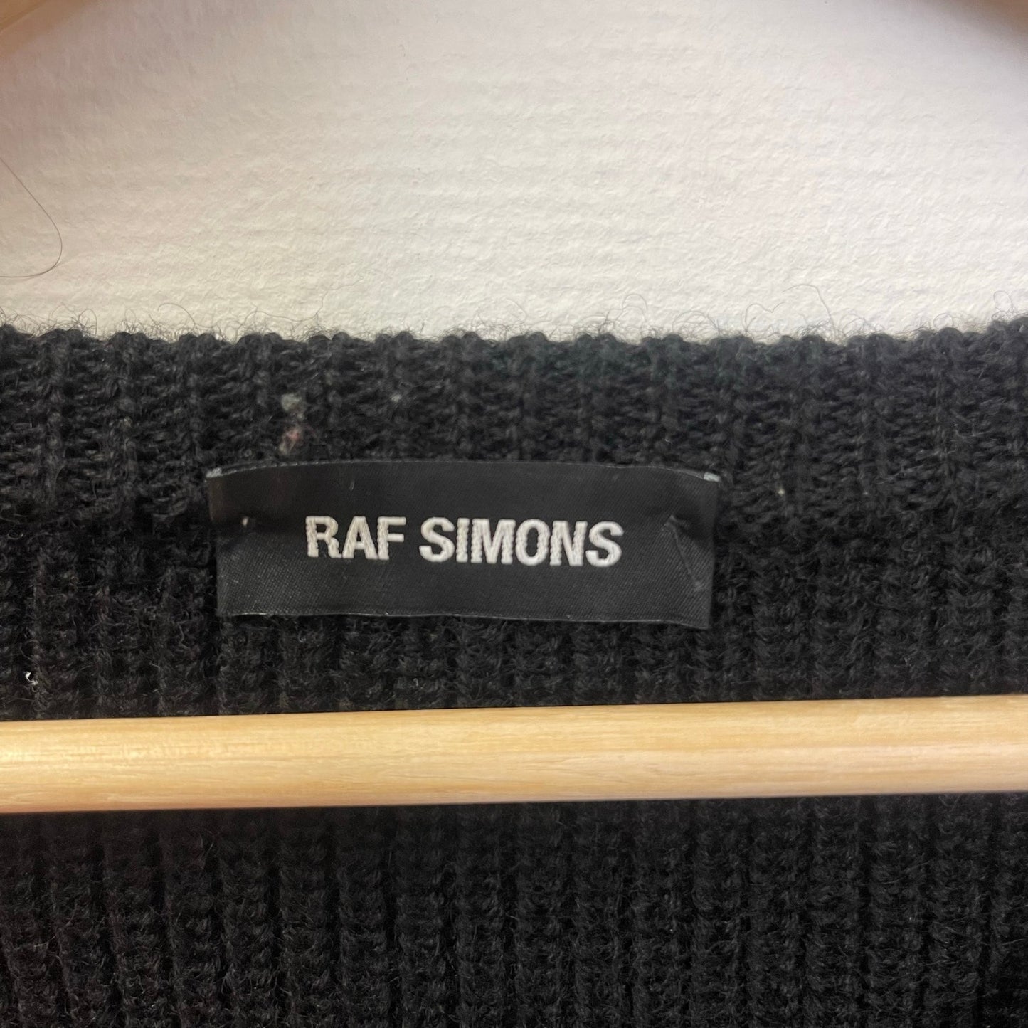 Raf Simons distressed black knit virgin wool sweater L